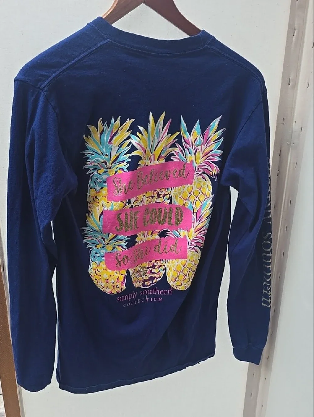 Simply Southern Navy Long Sleeve Crew with Chest Logo